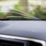 A vehicle with a cracked windshield